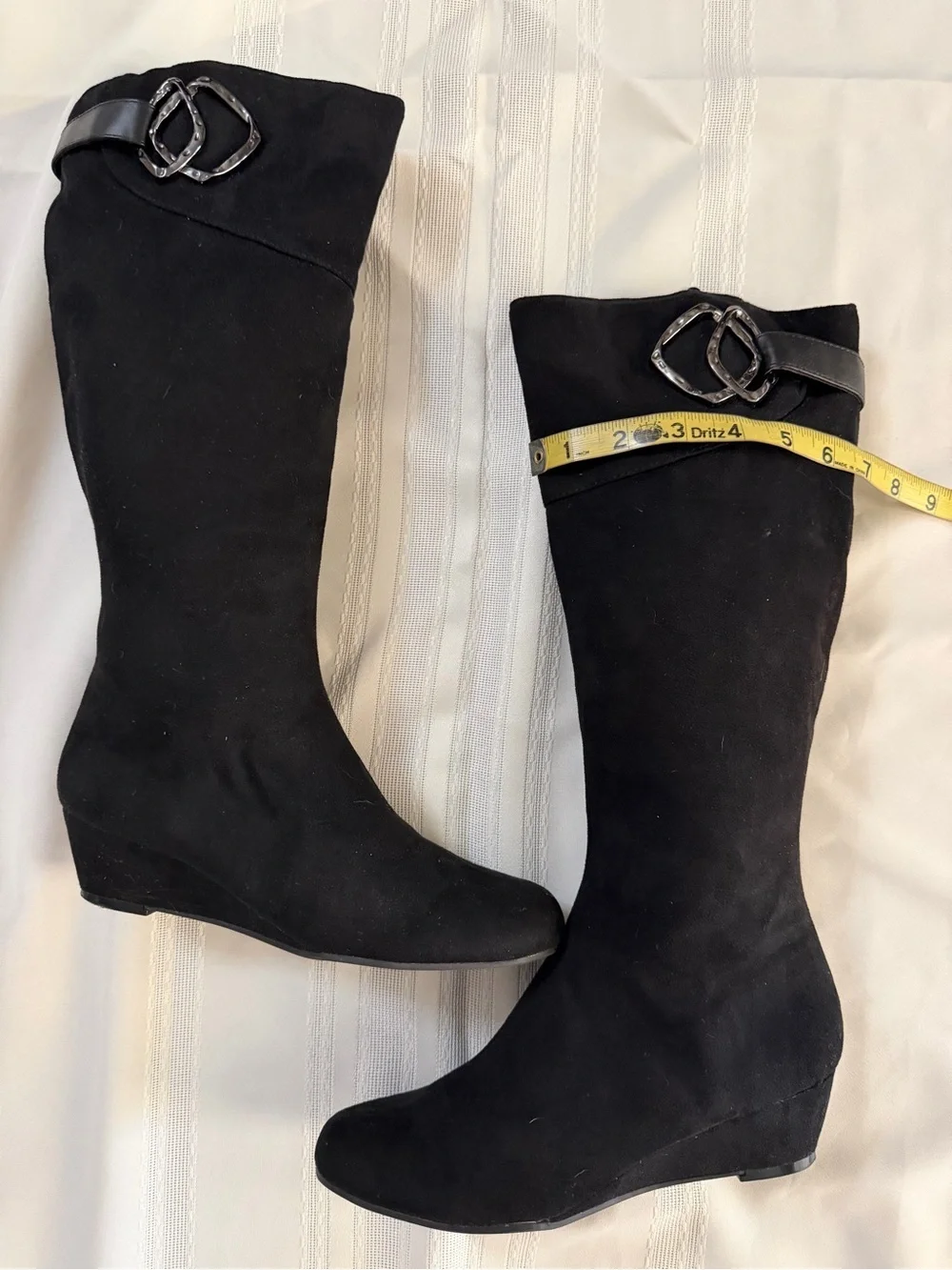 Impo Black Over-the-Knee Wedge Boots with Buckle Detail